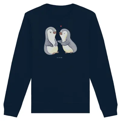 Produktbild von Mr. & Mrs. Panda Baumwoll Pullover Pinguine trösten Größe S - French Navy - Geschenk, Valentinstag, Sweater, Hochzeitstag, Freundin, Freund, Sweatshirt, Mitbringsel, Bio
