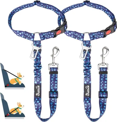Image de SlowTon Ceinture pour chien voiture 2 en 1 Ceinture de sécurité appui-tête-rétention H.Bleu 2Pcs