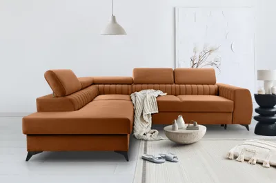 Zdjęcie produktu dla BREGO Orange Narożnik w kształcie litery L 270x202 cm lewa strona - Sofa z funkcją spania, Regulowane zagłówki, Tkanina Zetta, Nowoczesny design, Wolnostojący, Wygodny tapicerowany narożnik