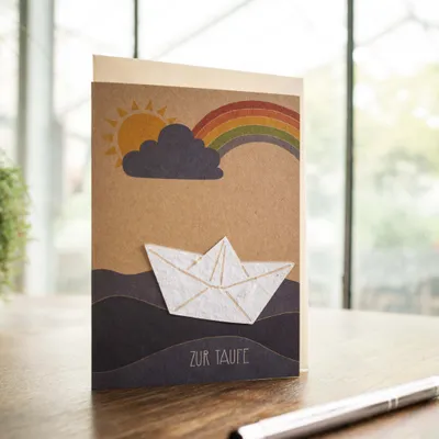 Produktbild von Die Stadtgärtner – Taufkarte mit Saatpapier I Karte zur Taufe mit süßem Boot-Motiv I Saatpapier mit Wildblumen-Samen I Kleines Geschenk zur Taufe I Karte mit Umschlag I 10,5 x 14,8 cm (DIN A6)