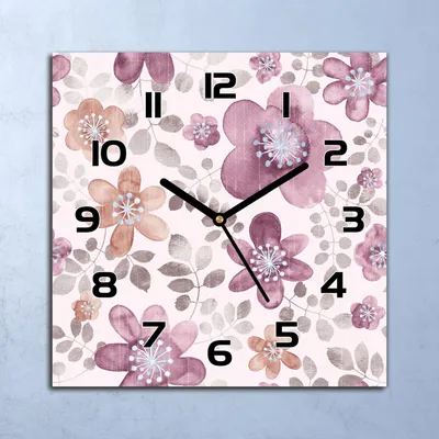 Produktbild von Wanduhr Echt-Glas-Küchenuhr Lila Blumen Aquarell Quarz 30x30 Deko Bilder