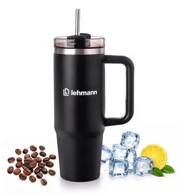 Thermosbecher 900 ml, 3-in-1, Edelstahl, auslaufsicher, Schwarz