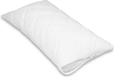 A white quilted pillowcase is shown lying diagonally on a white background.