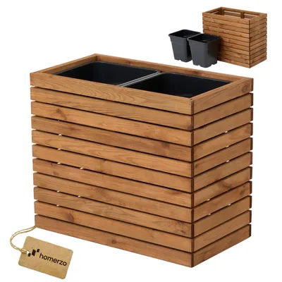 Produktbild von Blumenkasten für außen Pflanzen-Übertopf aus Holz mit Kunststoff-Pflanzeneinsatz 18 l Blumentopf eckig für Balkon oder Terrasse