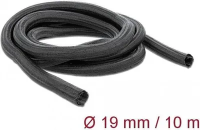 Produktbild von DeLOCK Geflechtschlauch selbstschließend 10 m x 19 mm schwarz, Geflochtener Schlauch, Polyester, Schwarz, 1 Stück(e)