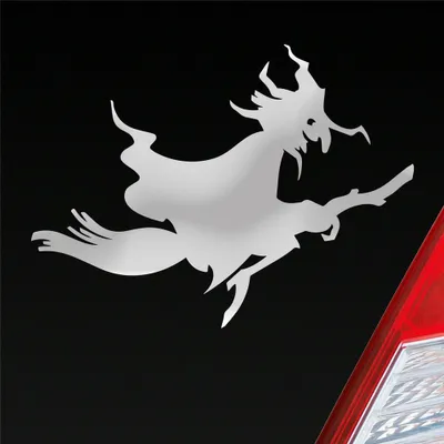 Produktbild von Auto Aufkleber Hexe Witch Besen Frau Hexerei 12x9 cm Silber Sticker Heckscheibenaufkleber