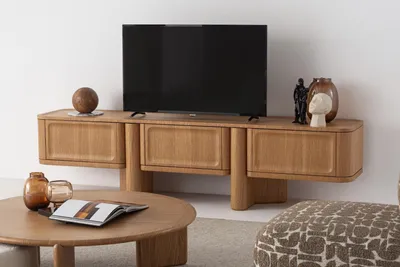 Obrázok produktu pre Hnedá TV skrinka, moderná, voľne stojaca, 3 dvierka, 240x49x57 cm