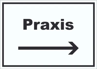 Produktbild von Praxis Aufkleber mit Text und Richtungspfeil rechts Arzt Gesundheit waagerecht A0 (841x1189mm)