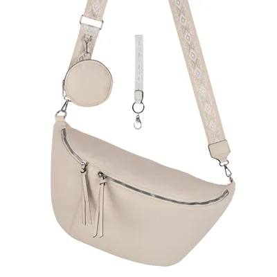 Produktbild von Umhängetasche XXL Bauchtasche (DB-001) Bag Hüfttasche Kunstleder Italy-Design BEIGE