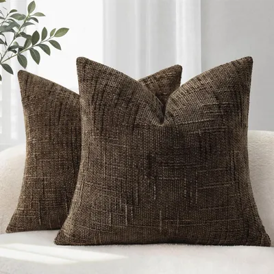 Obrázek produktu pro Dva povlaky na polštáře, 45x45 cm, materiál: plyš, barva: hnědá, dekorativní polštáře vhodné do obývacího pokoje a na pohovku