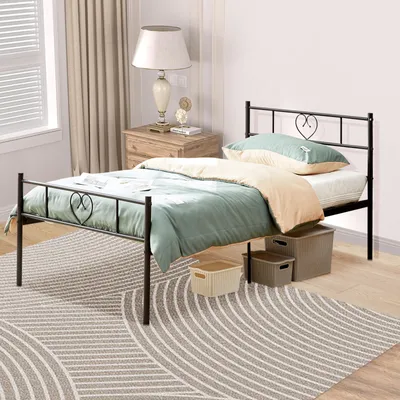 Produktbild von H.J WeDoo Einzelbettgestell Bettrahmen Metallbett Gästebett Bettgestell aus Metall, für Schlafzimmer Gästezimmer 90 x 190 cm, Schwarz