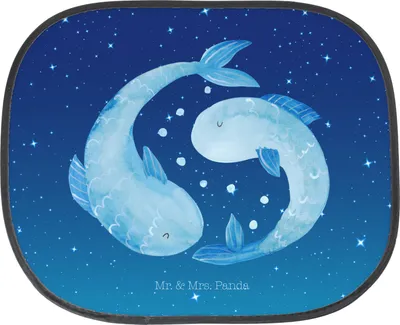 Produktbild von Mr. & Mrs. Panda Hitzeschutz Auto Sternzeichen Fische - Sternenhimmel Blau - Geschenk, Geburtstag Februar, Sonnenblende, März, Sternbild, Sonnenschutz, Pkw, Fisch