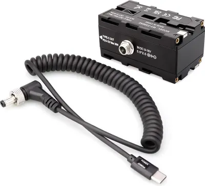 Zdjęcie produktu dla D-Tap do dwustronnej atrapy akumulatora NP-F, zasilacz sieciowy, typ C, wyjście 5, 12 V, 36 W, z odłączanym kablem sprężynowym do monitorów polowych, świateł LED, bezprzewodowy (kabel typu C do DC)