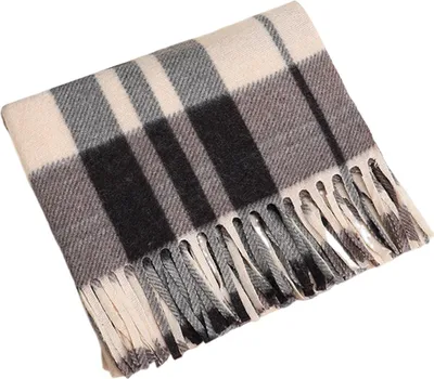 Produktbild von Doppelseitiger Samtschal mit Quasten, Karomuster, warmer, kaschmirähnlicher Schal, modisches Accessoire für Herbst und Winter
