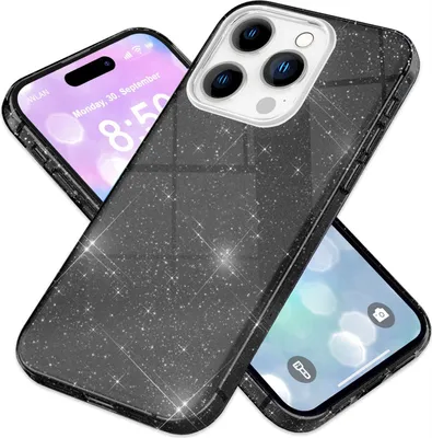 Immagine prodotto di Custodia glitterata NALIA per iPhone 16 Pro – Look scintillante e presa sicura – SHINEPOP (custodia in silicone) – Marchio di Berlino – Nero