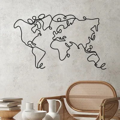 Obrázek produktu pro Wallity, World- DYU1159, Černá, Ostatní bytové dekorace, 120 x 70 x 1,5 cm, 100% kov