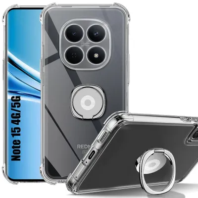 Image de Coque pour Xiaomi Redmi Note 15 5G/4G, Antichoc Transparent avec Support Argenté Réglable