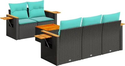 Produktbild von vidaXL 6-tlg. Garten-Sofagarnitur mit Kissen Schwarz Poly Rattan