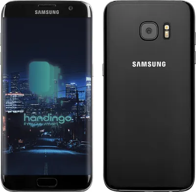 Front and back view of a black Samsung Galaxy S7 Edge smartphone.