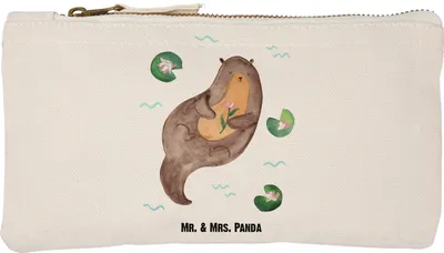 Produktbild von Mr. & Mrs. Panda Etui Otter Seerose Größe S Klein - Weiß - Geschenk, glücklich, Waschbeutel, Kosmetiktasche, Fluss, Pouch, Federtasche, Schminkbeutel, Seeotter, Wasser