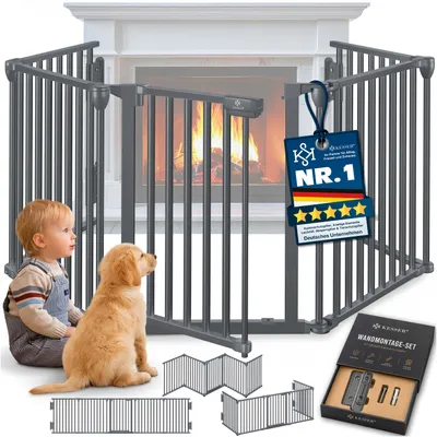 Produktbild von KESSER® Kaminschutzgitter mit Tür Metall Ofenschutzgitter Laufgitter Laufstall Absperrgitter Tierschutzgitter Türschutzgitter für Kinder-Sicherung