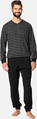 Produktbild von Ladeheid Herren Schlafanzug Zweiteiler Langarm Pyjama lang bunt aus Baumwolle LA40-220 (Schwarz Weiß, L)