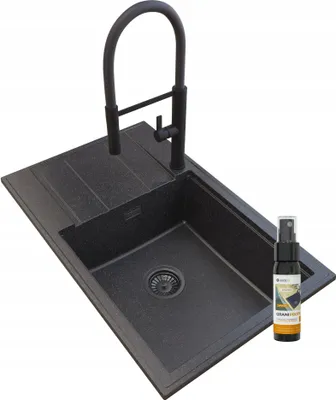Produktbild von Granitan | Granitspüle LOUIS - Schwarz mit Spritzschutz - Hochwertig und Funktional