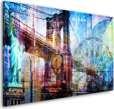 Produktbild von New York Pop Art Wandbild Leinwandbild Wahrzeichen Kunstdruck XL Wanddeko: 90x60x4cm