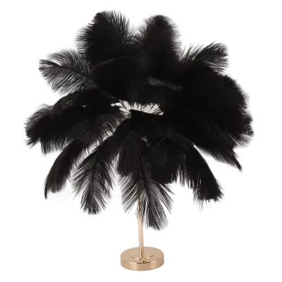 Zdjęcie produktu dla Lampa stołowa Feather 3 kolory Ściemnialny przełącznik dotykowy USB Wtyczka Romantyczna Nowoczesna Dekoracyjna Lampka Nocna do Sypialni (Czarna)
