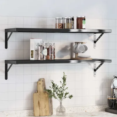Zdjęcie produktu dla Maison Exclusive – półki ścienne, 2 szt., 100 x 30 cm, czarne, ze stali nierdzewnej