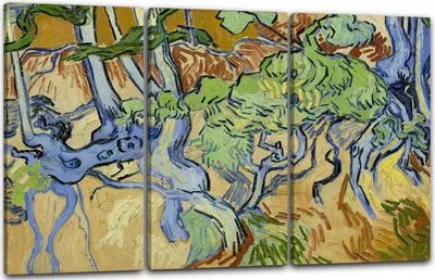 Produktbild von Leinwandbild 3-teilig (120x80cm): Vincent van Gogh - Baumwurzeln, echter Holz-Keilrahmen inkl. Aufhänger, handgefertigt in Deutschland