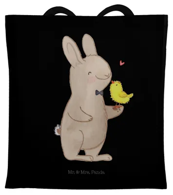 Produktbild von Mr. & Mrs. Panda umhängebeutel Hase Küken - Schwarz - Geschenk, Tragetasche, Einkaufstüte, Tasche, Baumwolltasche, Laptoptasche, Ostern, Jutebeutel