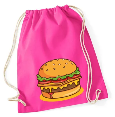 Produktbild von Huuraa Turnbeutel Burger Comic 12 Liter Fuchsia Baumwolle Rucksack Geschenkidee