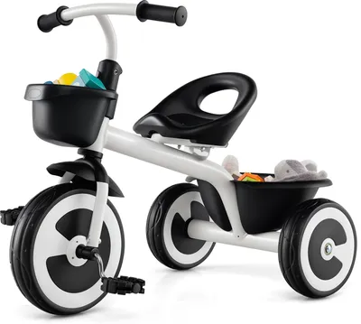 Image de Vélo de course COSTWAY Vélo de course avec siège réglable, 2 paniers avant & arrière, 3 roues Carbon-Eisenrahmen, tricycle pour enfants de 1,5-5 Blanc