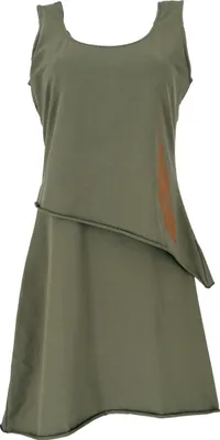 Produktbild von Minikleid aus Baumwolle im Lagenlook, ärmelloses Boho Kleid mit Federdruck - Olive, Damen, Grün, Elasthan,Baumwolle(Bio), Größe: XL