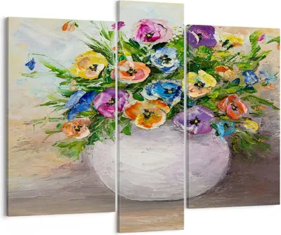 Produktbild von Bild auf Leinwand - Leinwandbild - Blumen Blumenstrauß Vase bunt - 95x80cm - Wand Bild - Wanddeko - Leinwanddruck - Bilder - Kunstdruck - Wanddekoration - Leinwand bilder - Wandkunst - CB95x80-2915