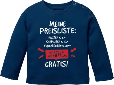 Produktbild von Baby Langarmshirt mit Spruch lustig meine Preisliste Baumwolle Babyshirt Jungen Mädchen Moonworks® navy 56/62 (1-3 Monate)