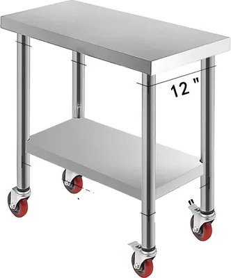 Produktbild von Edelstahl Küchenvorbereitungstisch, 4 Lenkrollen, Belastbarkeit von 100KG-300KG, 30 x 12 Zoll