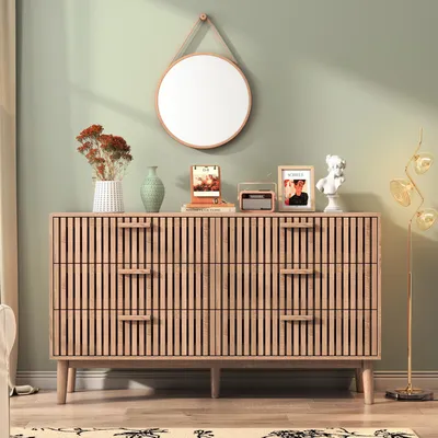 Obrázek produktu pro Komoda – komoda do ložnice – 6 zásuvek – šířka 100 cm – dřevo – moderní design – béžová
