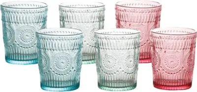 Image de lot de 6 verres à boire 300ml design vintage-rétro - verres en trois couleurs