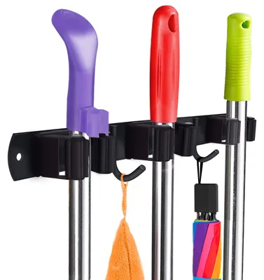 Obrázek produktu pro Elzusha - Držák na zeď pro mop a košt, s háčky