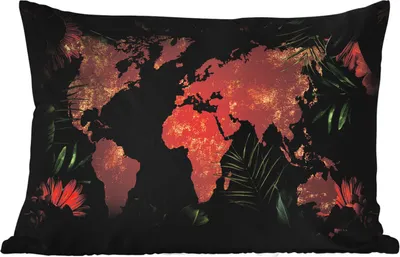 Produktbild von MuchoWow® Outdoor Kissen - Weltkarte - Gold - Pflanzen - 60x40 cm - Wetterfest - Lounge Kissen - Zierkissen - Kissen für Innenräume
