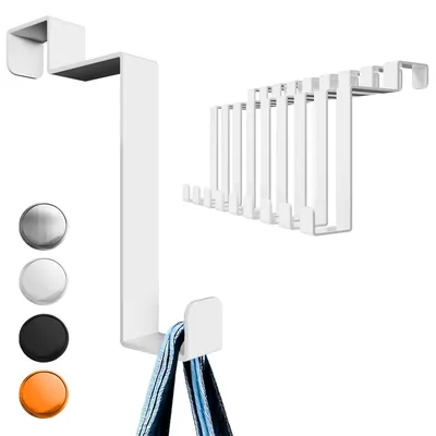 Produktbild von Aurelia Home Türhaken Innenseite, 10er Set, Weiß - Edelstahl-Haken zum Einhängen an der Tür, Kleiderhaken für Türen für Jacken und Handtücher - Tragfähige Türgarderobe Rückseite, hochwertige Handtuchhalter Tür Innen