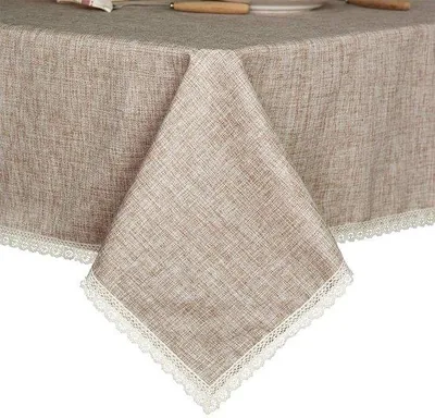 Immagine prodotto di Azomor® Elegante tovaglia in lino con bordo in pizzo per la sala da pranzo, 150 x 305 cm, lavabile e di facile manutenzione