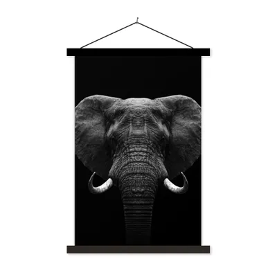 Produktbild von MuchoWow® Textilposter Tiere - Elefant - Porträt - Schwarz - Weiß 120x180 cm mit schwarzem Rahmen - Fotos
