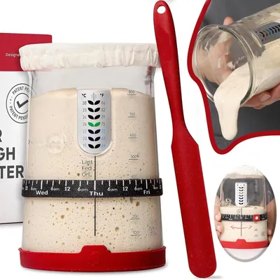 Produktbild von Sauerteig‑Glas Set mit Silikonspachtel, Gärglas für Hobbybäcker zum Brotbacken