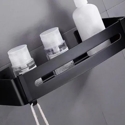 Produktbild von Punch Free Dusche Lagerung Rack Aluminiumlegierung Badezimmer Ecke Lagerung Regale für Haus rechteckig schwarz