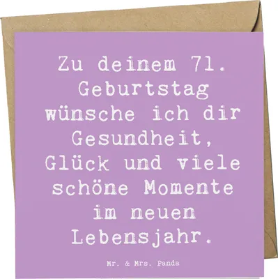 Produktbild von Mr. & Mrs. Panda Glückwunschkarte Spruch 71. Geburtstag - Lavendeltraum - Geschenk, faltkarte, Grußkarte, Glück, liebevoll handgefertigt, anlasskarte, Klappkarte, Alter