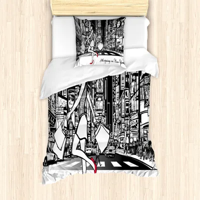 Produktbild von ABAKUHAUS New York Bettbezug Set für Einzelbetten, Lady Passing gedrängte Stadt, Milbensicher Allergiker geeignet mit Kissenbezug, 135 cm x 200 cm - 80 x 80 cm, Dark Pink Koksgraue