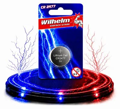 Produktbild von 1 x CR2477 WILHELM Lithium Knopfzelle 3V 1070 mAh ø24 x 7,7 mm Batterie DL2477, KI-generiertes Bild